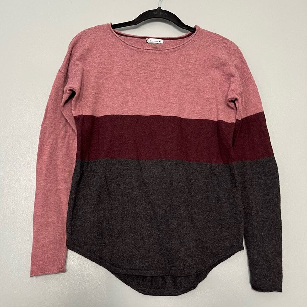 Smartwool Shadow Pine Crew Sweater Merino Wool Colorblock Moonbeam Women’s XS